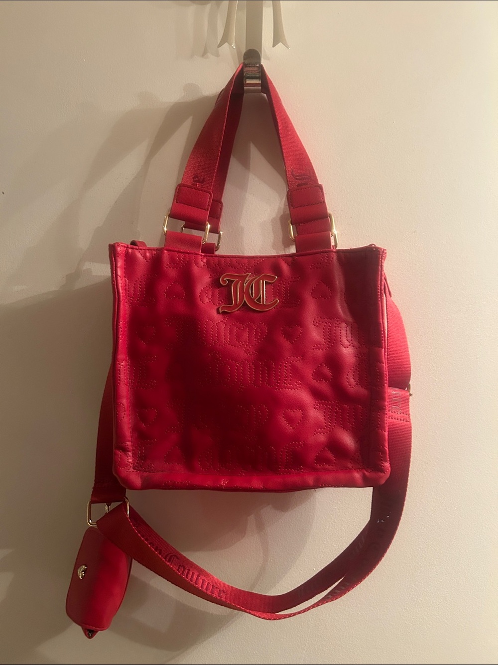Juicy Couture Red Quilted Mini Tote Bag with Detachable Strap